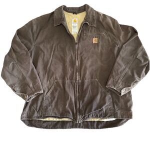 Carhartt J169 3XL Brown Quilt Lined Work Jacket Distressed Faded Heavyweight